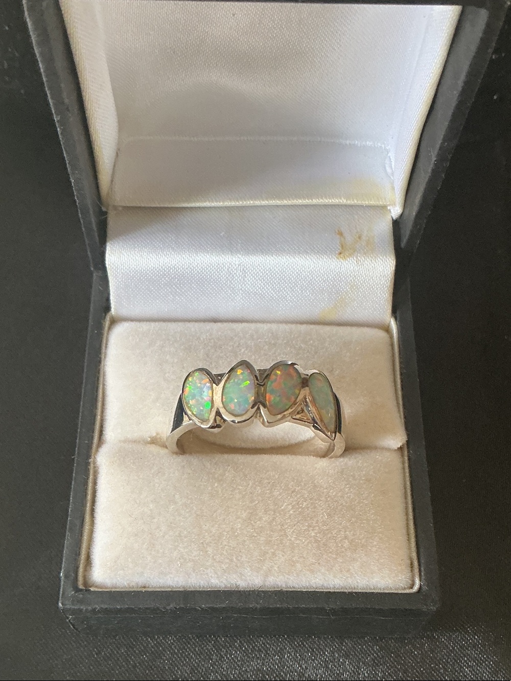 Opal Multi-Stone Sterling Silver Ring in iridescent white